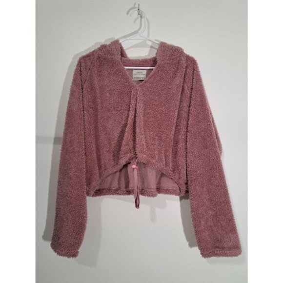 Urban Outfitters Pink Fuzzy Cropped hoodie size Medium - Picture 1 of 5